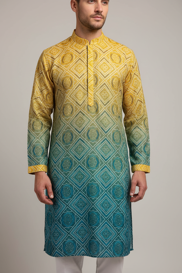 Detail shot – male model in ombre kurta