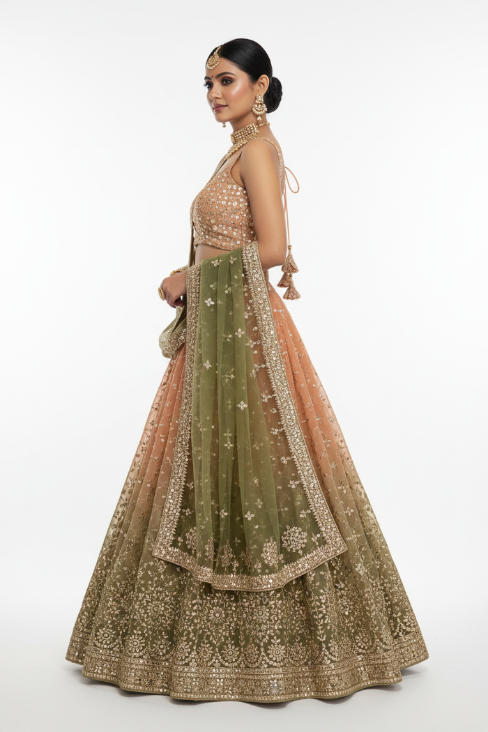 Ombre Green Sequin Lehenga