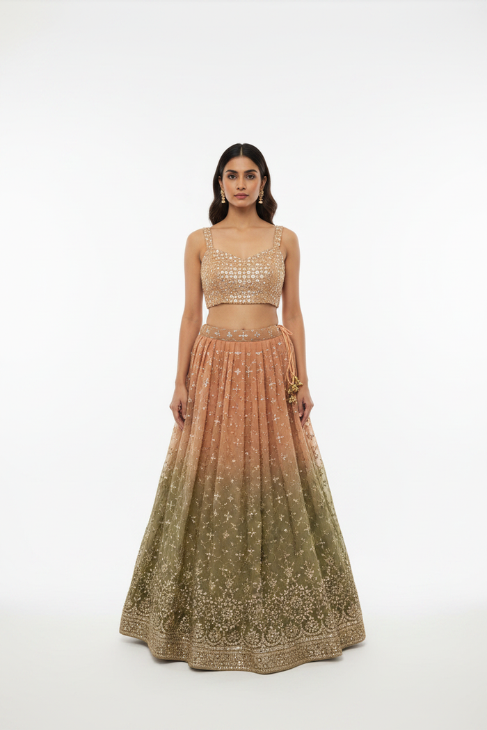 Ombre Green Sequin Lehenga