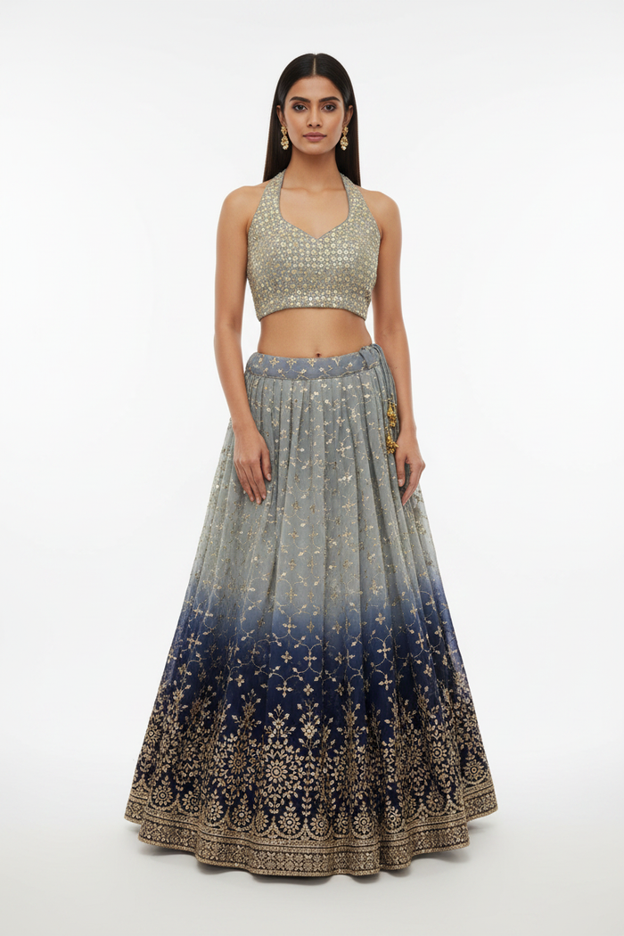 Ombre Grey Halter Lehenga