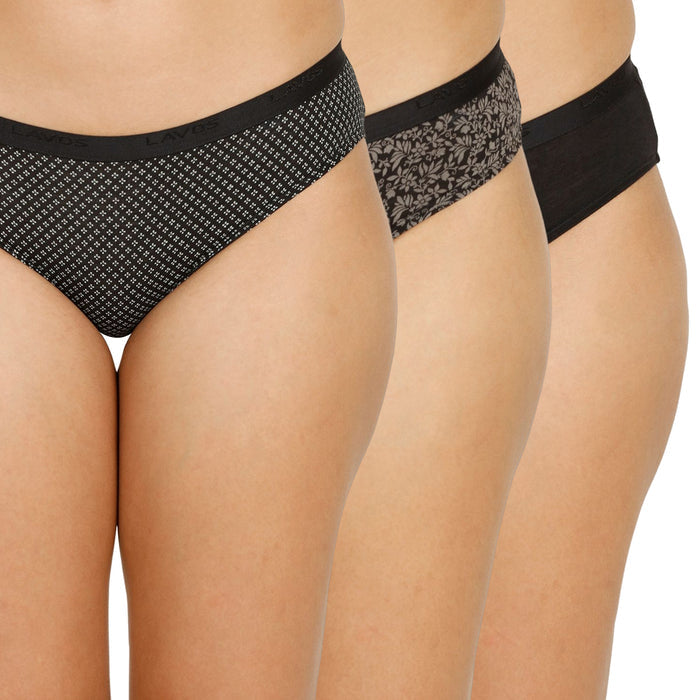 Organic Bamboo outer elastic Printed Bikini for Women-pack of 3's photograph that's made with an innovative bamboo and organic cotton fabric from Lavos Performance, a carbon neutral eco-fashion company. Lavos Performance Women's Bikini made out of Organic cotton and Bamboo is Perfect for your day-to-day routine. Made of signature Air jersey fabric that is extremely soft, lightweight, and skin-friendly. Added front and back coverage. Anti-bacterial and odor-free. Ultra Soft Bamboo/Cotton keeps yo