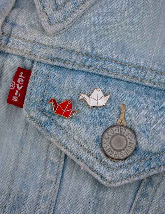 Origami lucky crane enamel pin