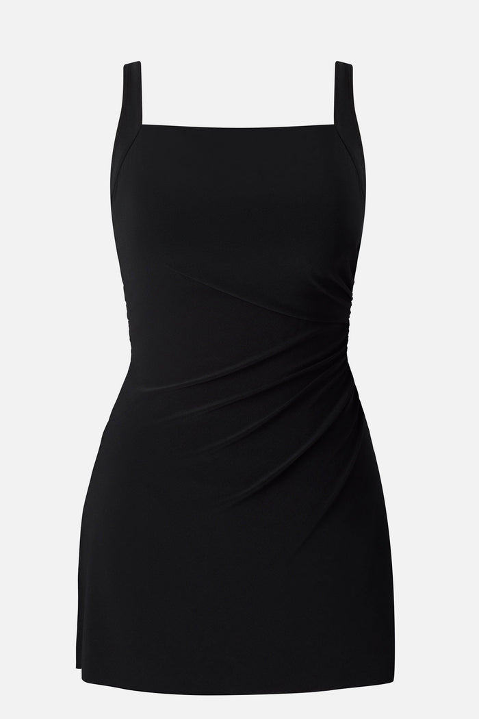 Black square neck swim dress
