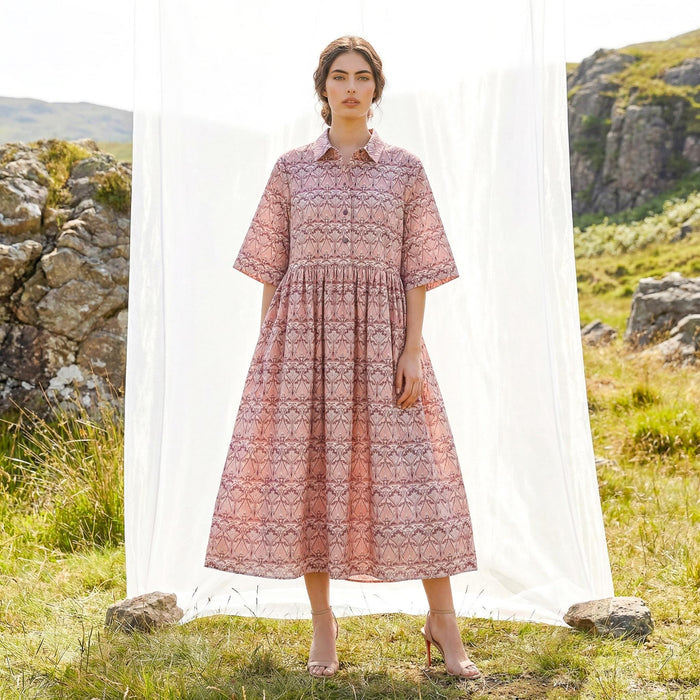 Oversize Liberty London Shirtdress, Collared Kimono Half-sleeved Dress, Handmade Botanical Cotton Clothing, Personalised Womenswear