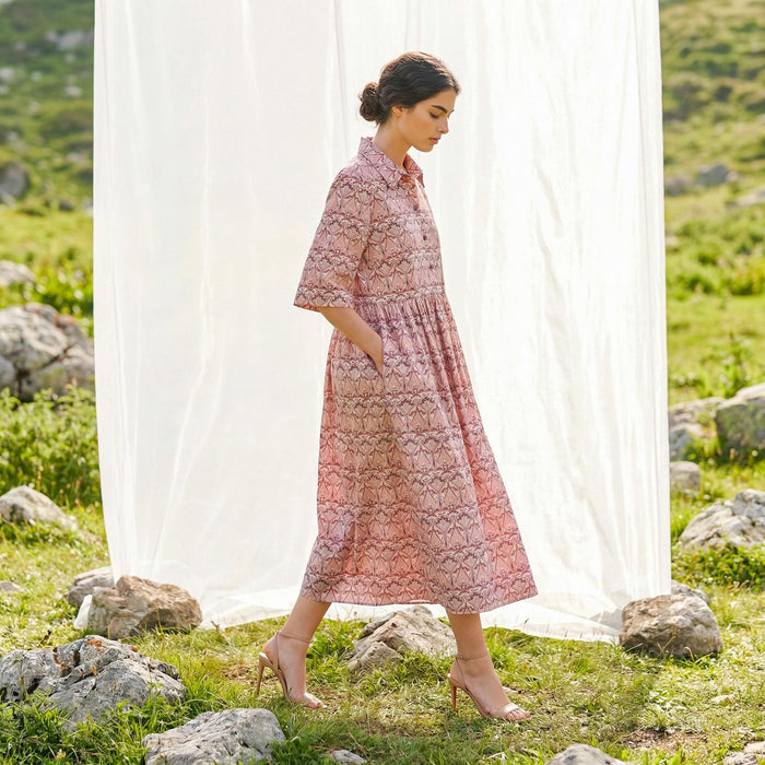 Oversize Liberty London Shirtdress, Collared Kimono Half-sleeved Dress, Handmade Botanical Cotton Clothing, Personalised Womenswear