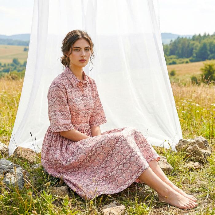 Oversize Liberty London Shirtdress, Collared Kimono Half-sleeved Dress, Handmade Botanical Cotton Clothing, Personalised Womenswear