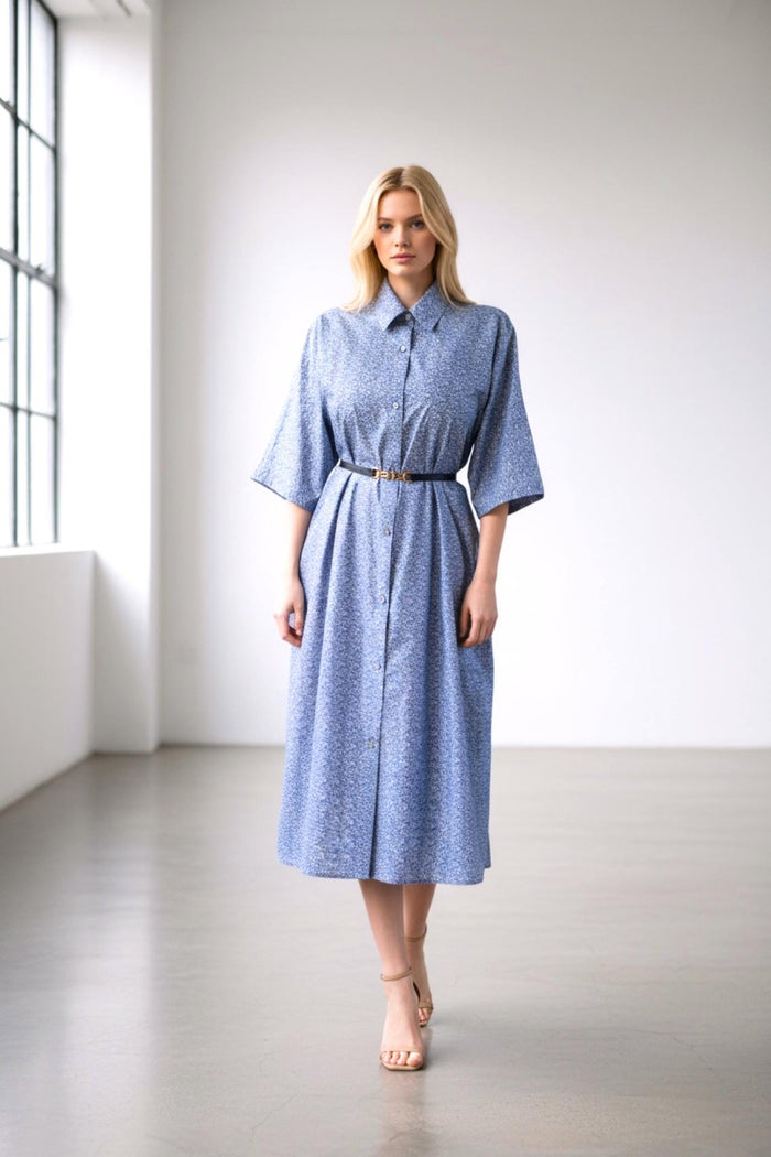 Oversize Liberty Shirt Dress Kimono 3/4 Sleeve: Button Through, Botanical Floral Print
