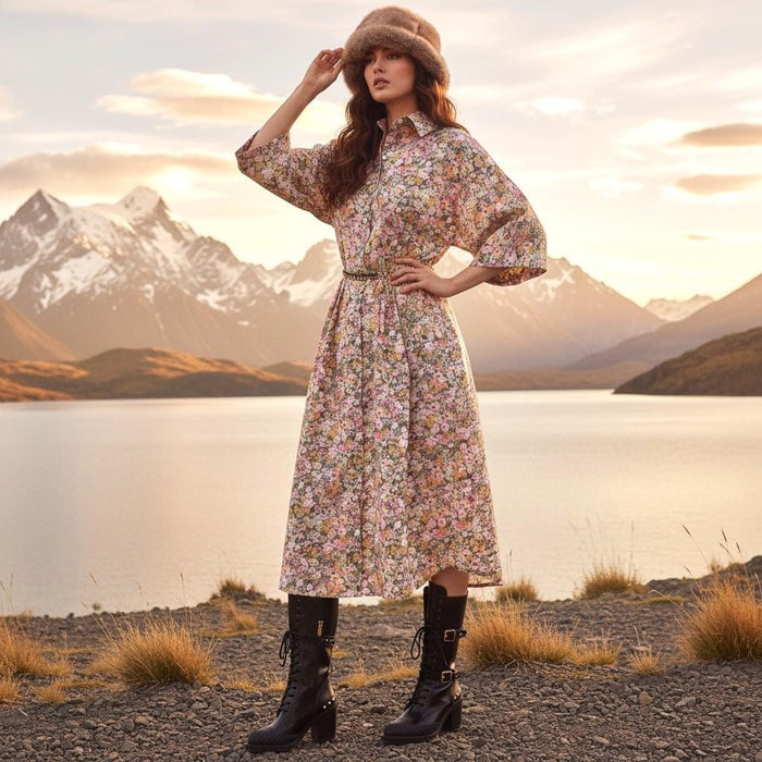 Oversize Liberty Shirt Dress Kimono 3/4 Sleeve: Button Through, Botanical Floral Print
