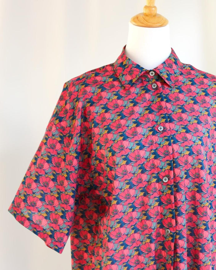 Oversize Liberty Shirt Dress Kimono 3/4 Sleeve: Button Through, Botanical Floral Print