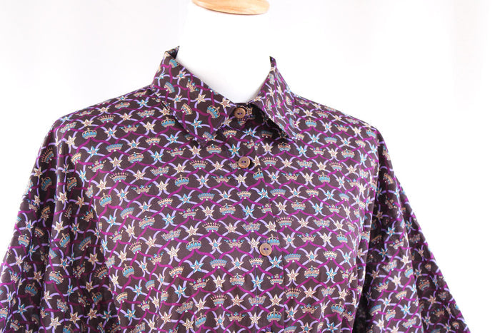 Oversize Liberty Shirt Dress Kimono 3/4 Sleeve: Button Through, Botanical Floral Print