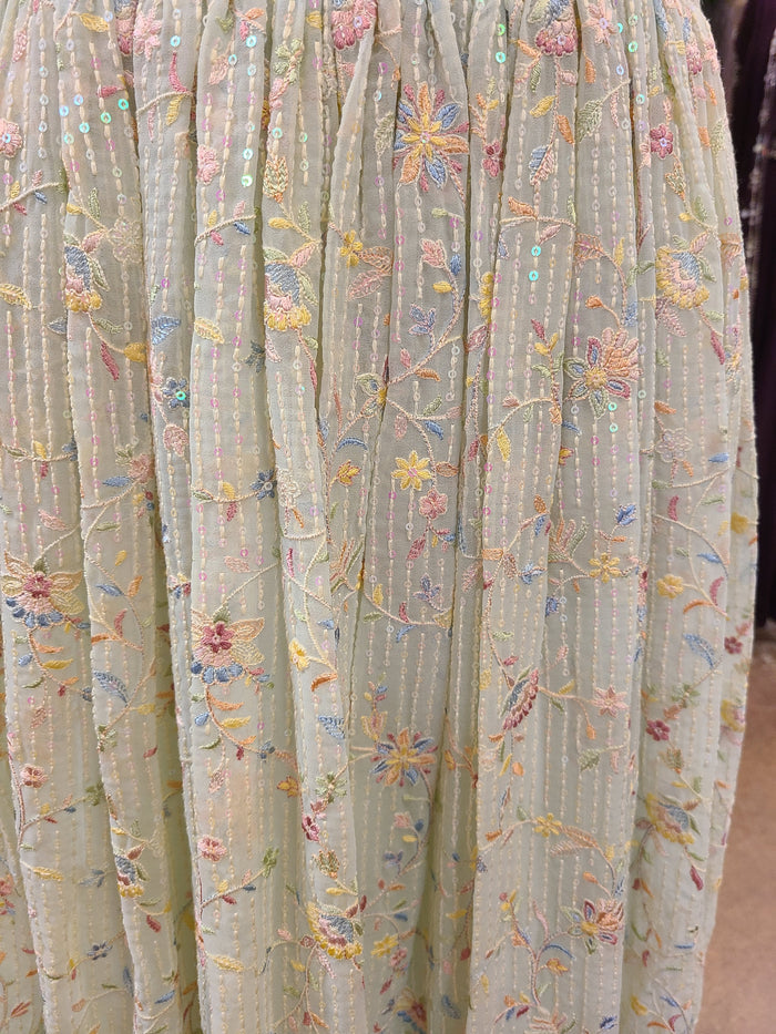 Pastel Mint Green Embroidered Maxi Dress