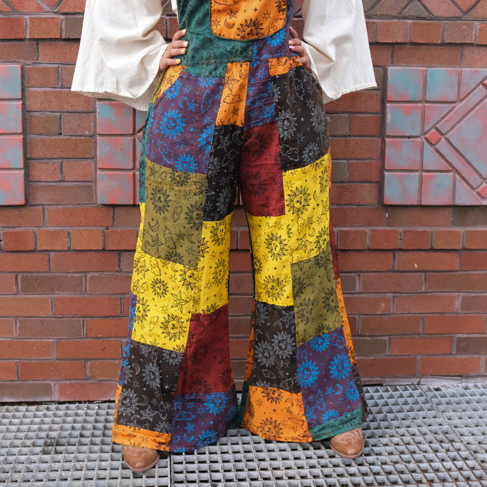 Patchwork Celestial Wide Leg Jumpsuit with Pockets