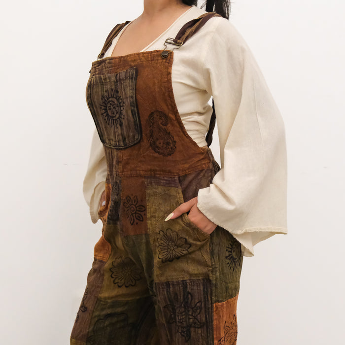 Patchwork Wide Leg Jumpsuit with Pockets