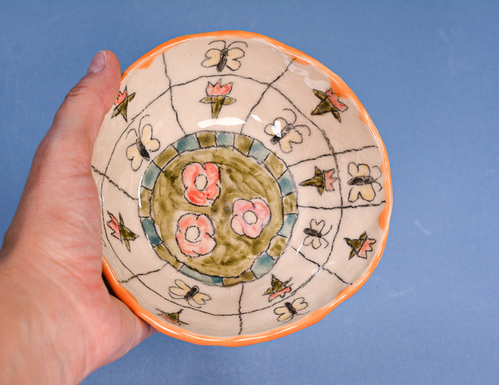 Pattern Flowers Handbuilt Bowl