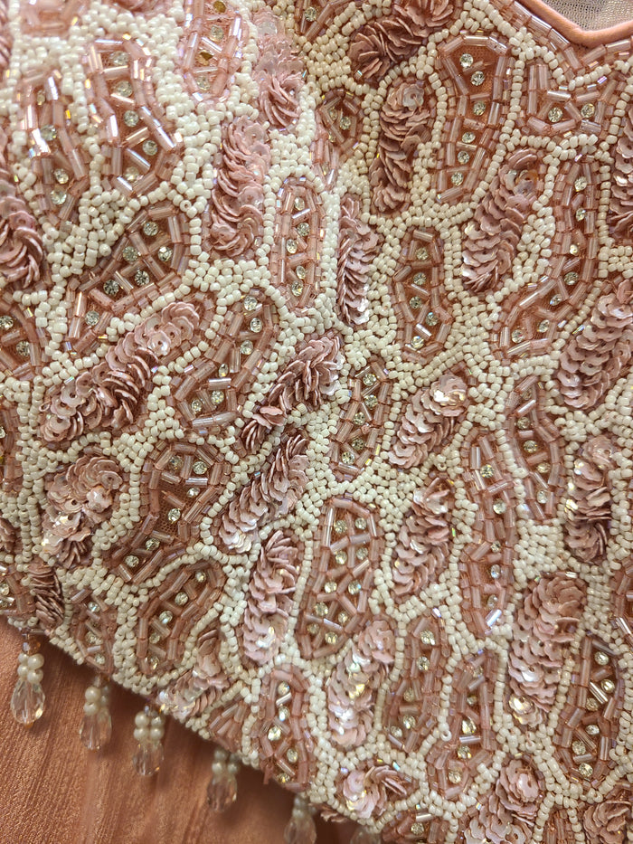 Peach Embroidered Pre-Draped Saree Gown
