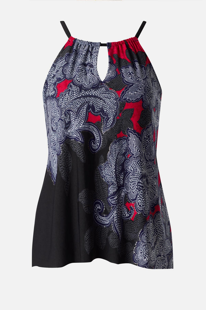 Multicolored abstract floral printed peep hole tankini top