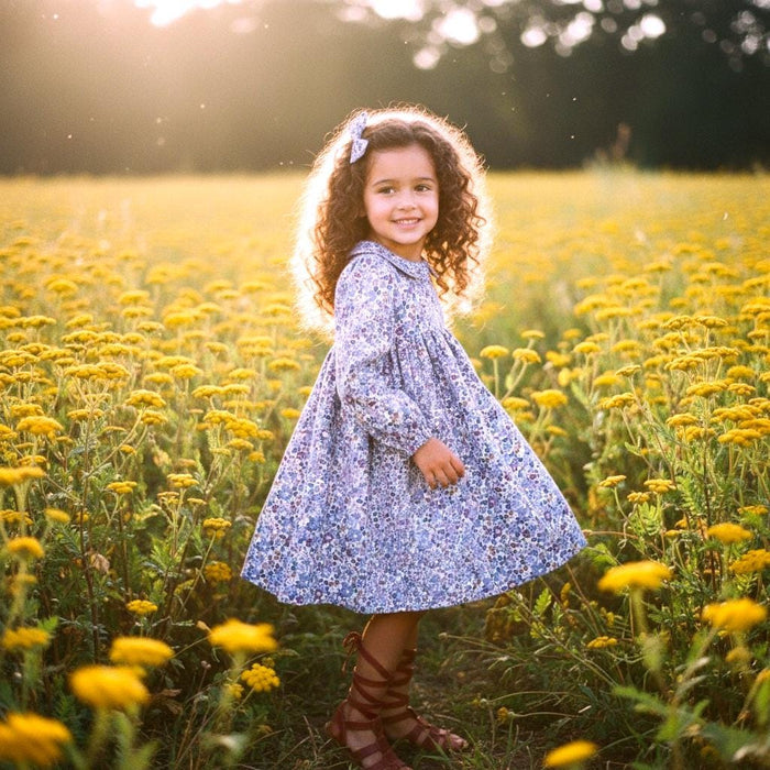 Peter Pan Collar Long Sleeve Liberty Floral Print Girl Dress: Cotton Tana Lawn