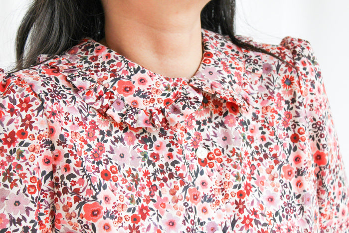 Peter Pan Collar Maxi Dress: Floral Print cotton, Short Sleeve, Liberty of London