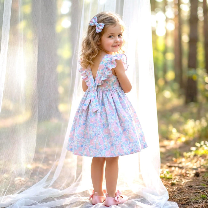 Pinafore Liberty London Sun Dress, Handmade Children-wear, Sleeveless Floral-Print Dress, Sustainable Eco-friendly Heirloom Clothing