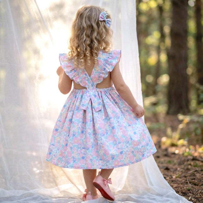 Pinafore Liberty London Sun Dress, Handmade Children-wear, Sleeveless Floral-Print Dress, Sustainable Eco-friendly Heirloom Clothing