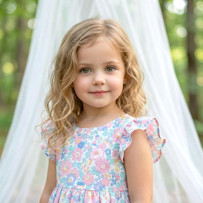 Pinafore Liberty London Sun Dress, Handmade Children-wear, Sleeveless Floral-Print Dress, Sustainable Eco-friendly Heirloom Clothing