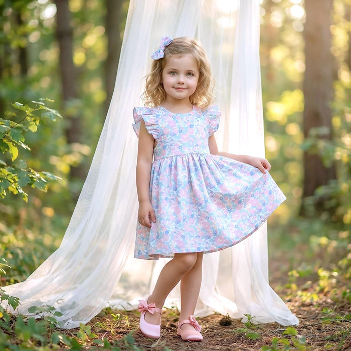 Pinafore Liberty London Sun Dress, Handmade Children-wear, Sleeveless Floral-Print Dress, Sustainable Eco-friendly Heirloom Clothing