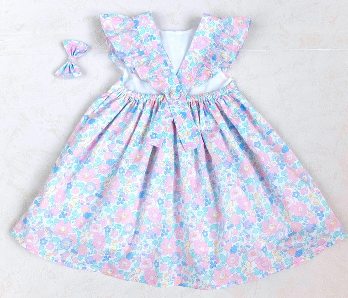Pinafore Liberty London Sun Dress, Handmade Children-wear, Sleeveless Floral-Print Dress, Sustainable Eco-friendly Heirloom Clothing