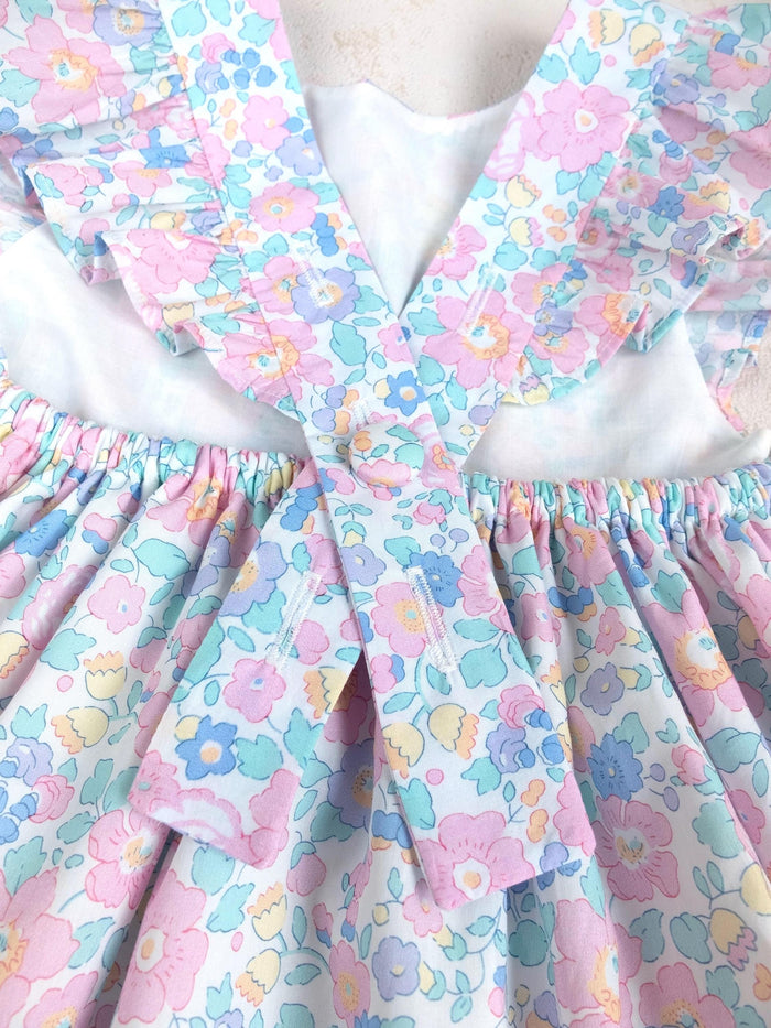 Pinafore Liberty London Sun Dress, Handmade Children-wear, Sleeveless Floral-Print Dress, Sustainable Eco-friendly Heirloom Clothing