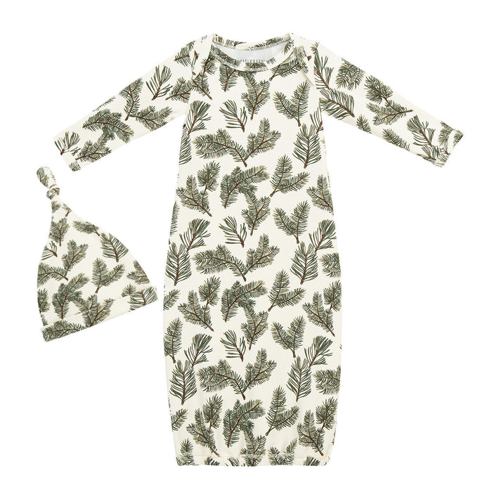 Pine Brushed Newborn Gown & Hat Set - Babies in Bloom