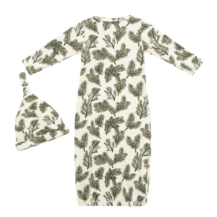 Pine Brushed Newborn Gown & Hat Set - Babies in Bloom