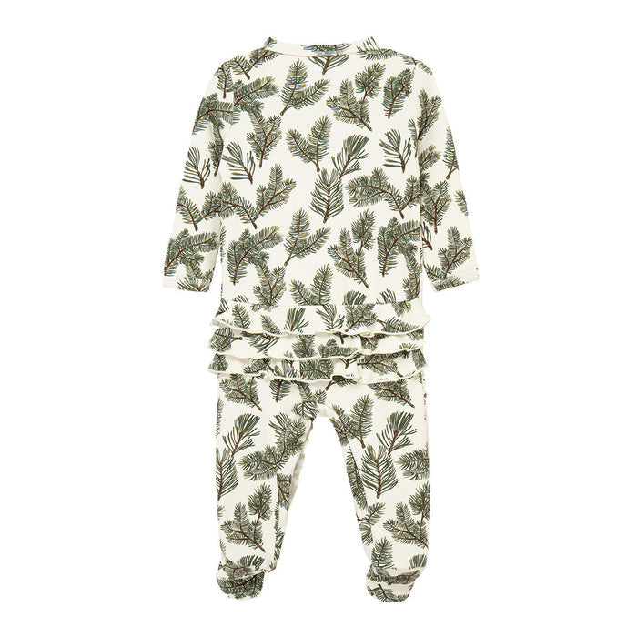 Pine Brushed Ruffle Footed Romper
