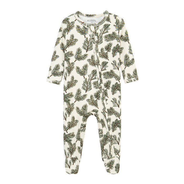 Pine Brushed Zipper Footed Romper