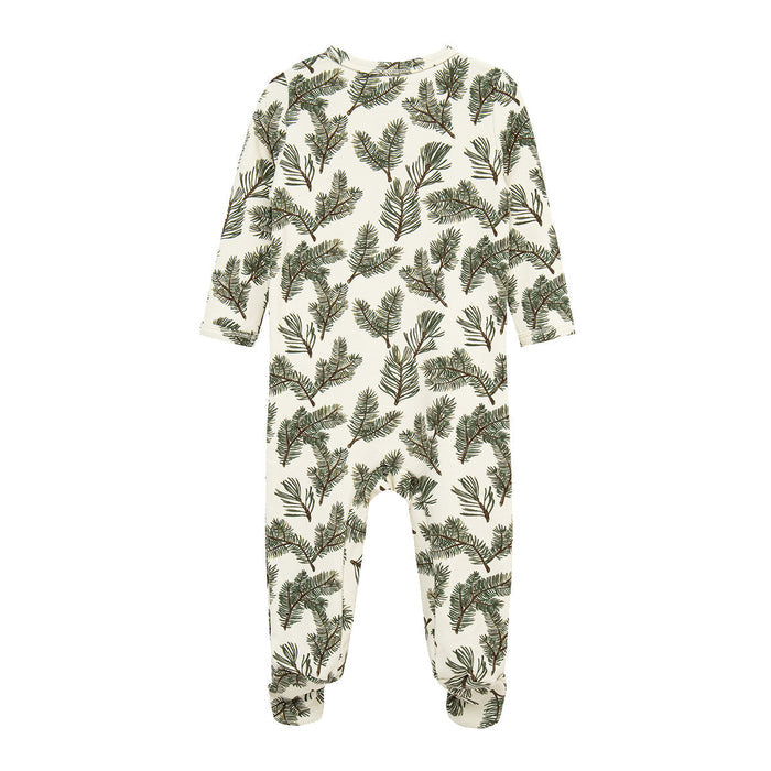 Pine Brushed Zipper Footed Romper