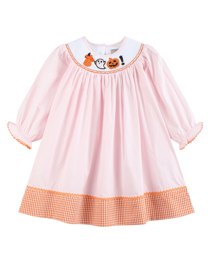 Pink and Orange Gingham Boo Smocked Bishop Dress - Lil Cactus