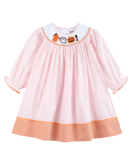 Pink and Orange Gingham Boo Smocked Bishop Dress - Lil Cactus
