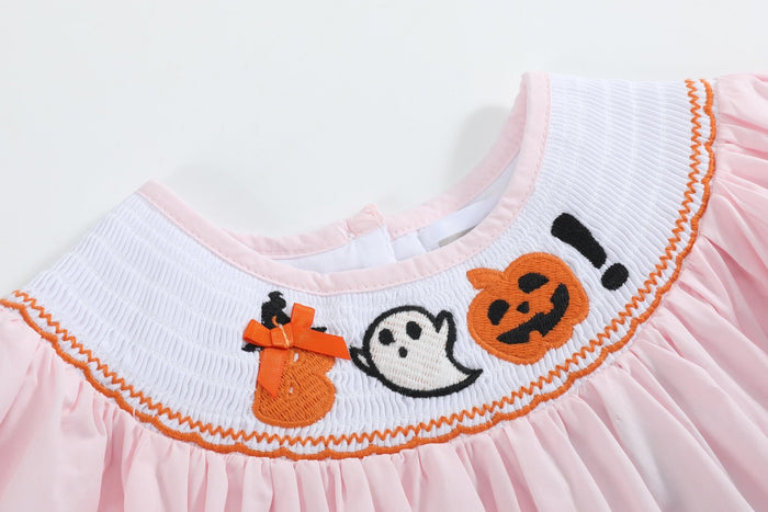 Pink and Orange Gingham Boo Smocked Bishop Dress - Lil Cactus