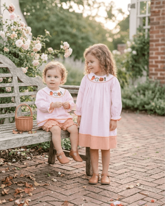 Pink and Orange Gingham Boo Smocked Bishop Dress - Lil Cactus