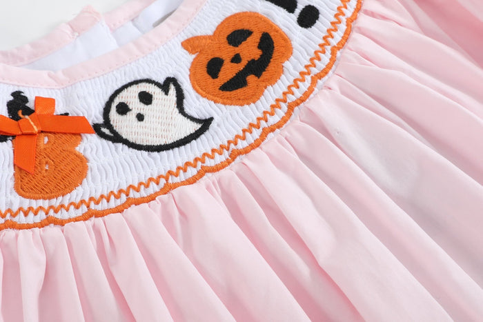 Pink and Orange Gingham Boo Smocked Bishop Dress - Lil Cactus