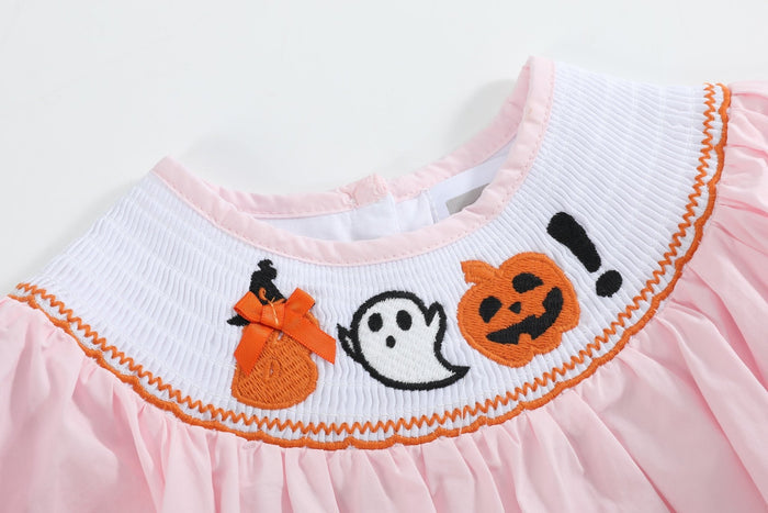 Pink and Orange Gingham Boo Smocked Dress and Bloomer Set - Lil Cactus