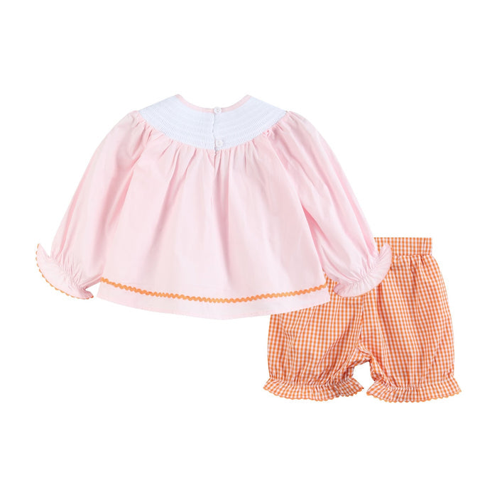 Pink and Orange Gingham Boo Smocked Dress and Bloomer Set - Lil Cactus