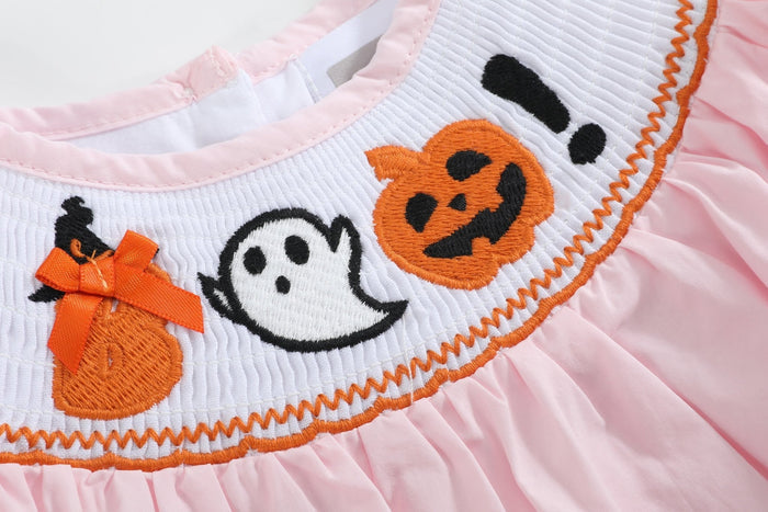 Pink and Orange Gingham Boo Smocked Dress and Bloomer Set - Lil Cactus