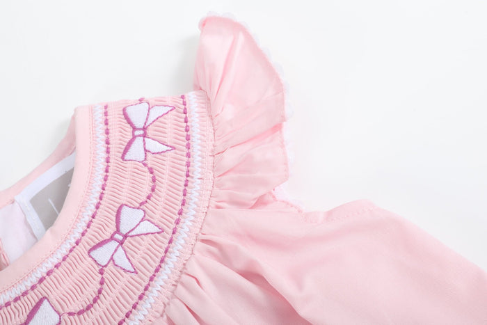 Pink and White Bows Smocked Bishop Dress - Lil Cactus