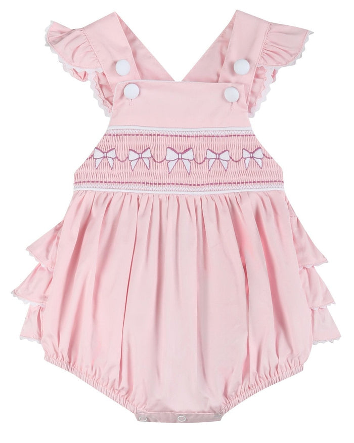 Pink and White bows Smocked Ruffle Romper - Lil Cactus