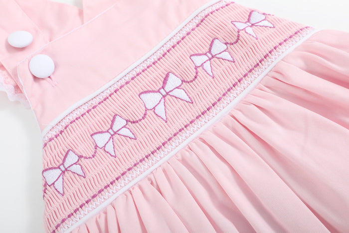 Pink and White bows Smocked Ruffle Romper - Lil Cactus