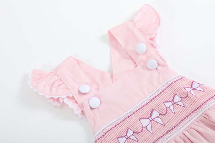 Pink and White bows Smocked Ruffle Romper - Lil Cactus