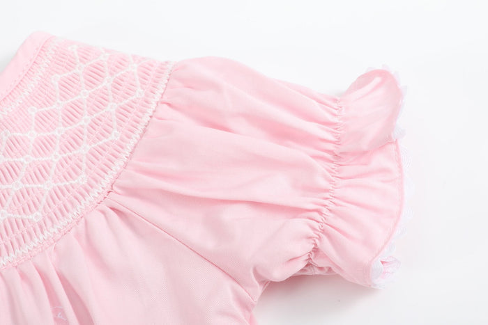 Pink and White Smocked Bubble Romper - Lil Cactus