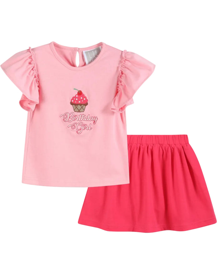 Pink Birthday Girl Ruffle Top and Skort Set - Lil Cactus