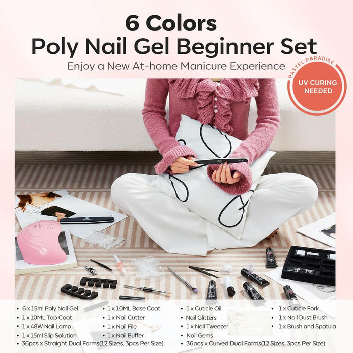 Pink Empire - 21Pcs 6 Colors Poly Nail Gel Kit Poly Nail Gel Kit MODELONES #