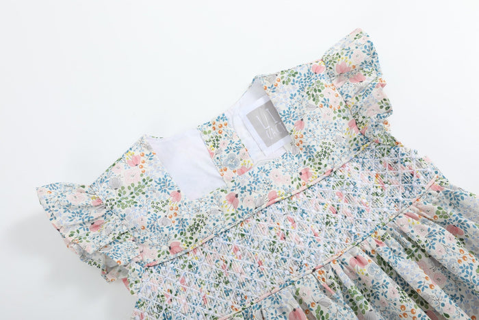 Pink Floral Print Smocked Flutter Dress - Lil Cactus