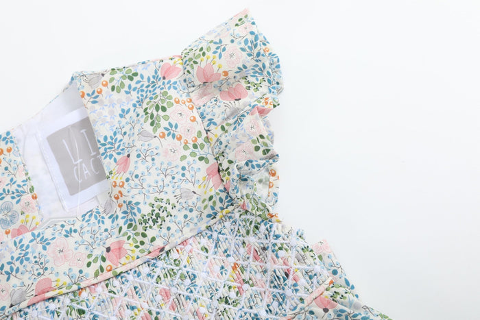 Pink Floral Print Smocked Flutter Dress - Lil Cactus